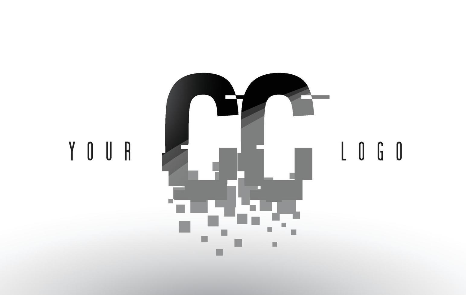 Logotipo de letra cc cc pixel con cuadrados negros rotos digitales vector