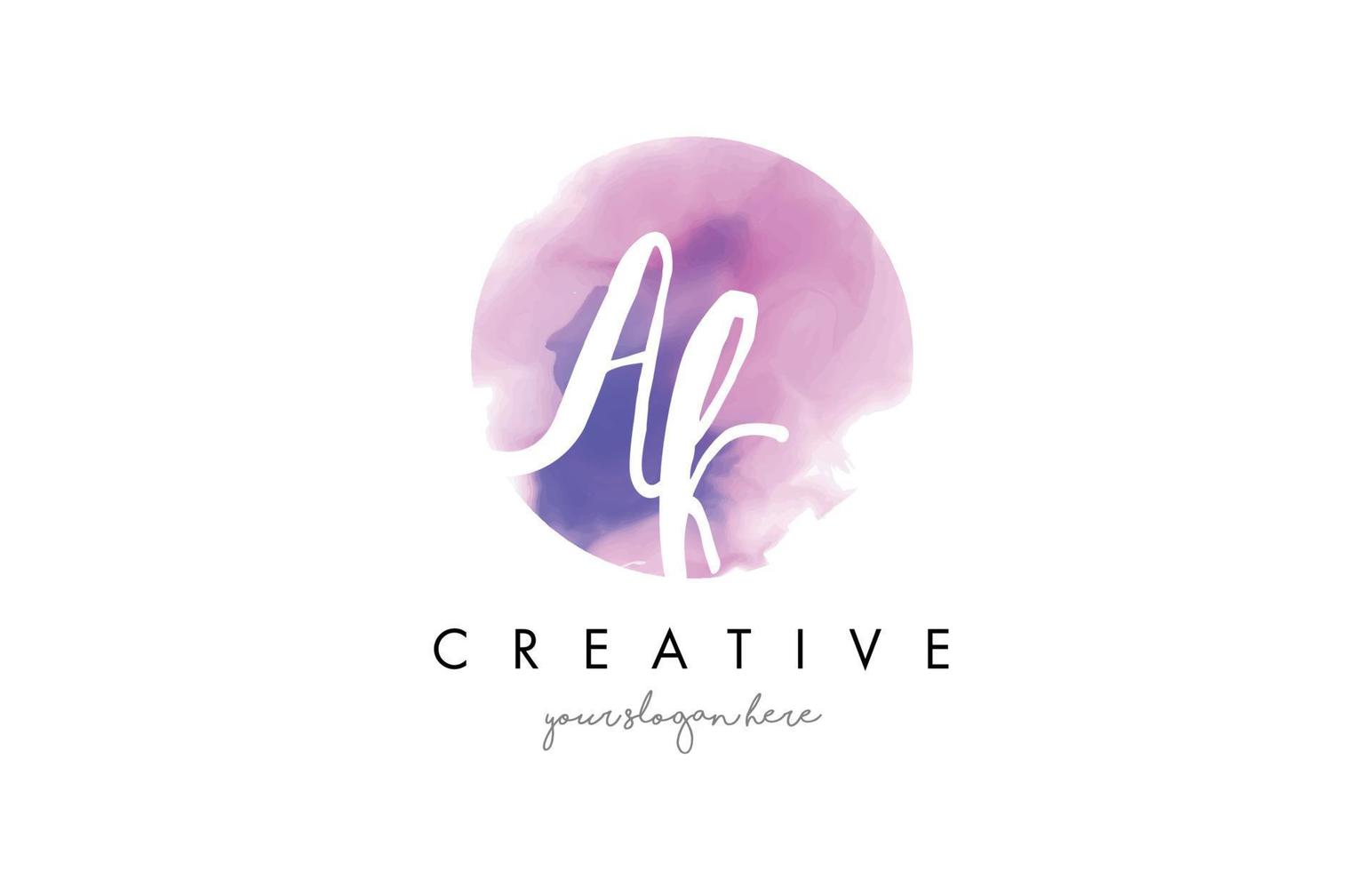 AK Watercolor Letter Logo Design with Purple Brush Stroke. vector