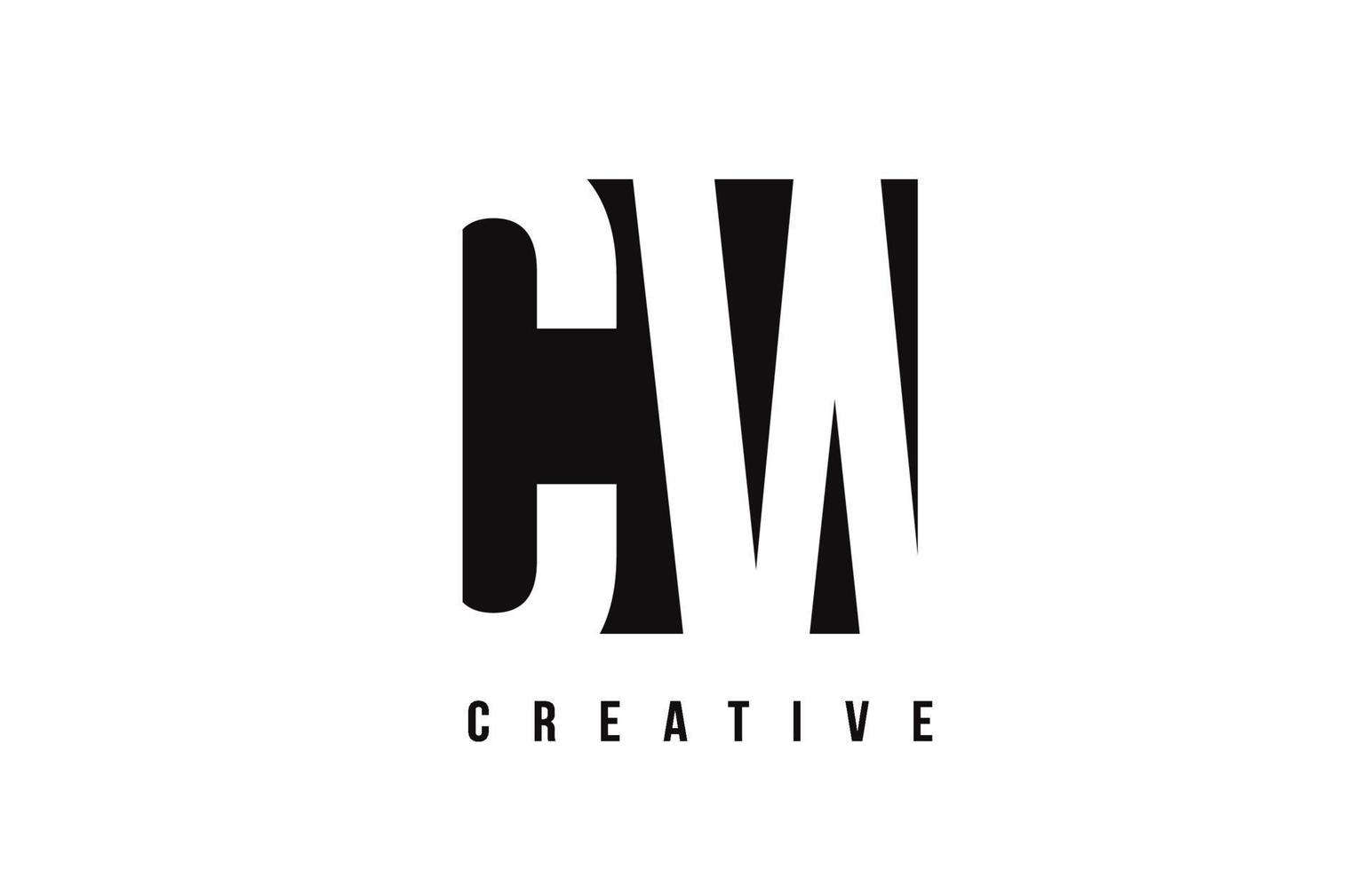 CW C W White Letter Logo Design with Black Square. vector