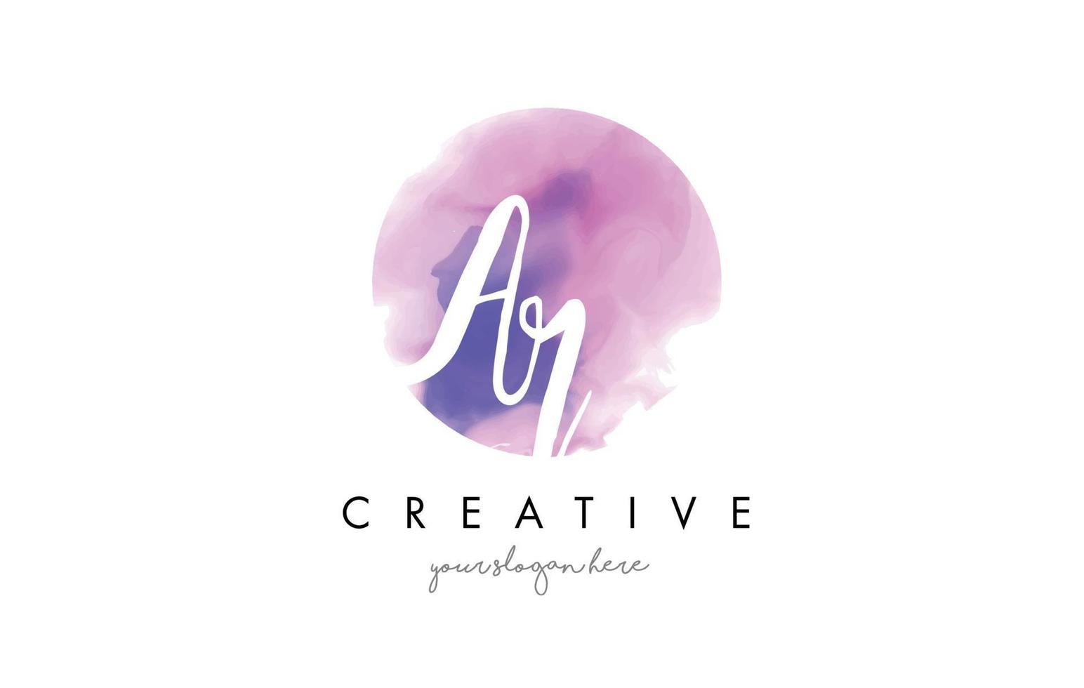 AR Watercolor Letter Logo Design with Purple Brush Stroke. vector