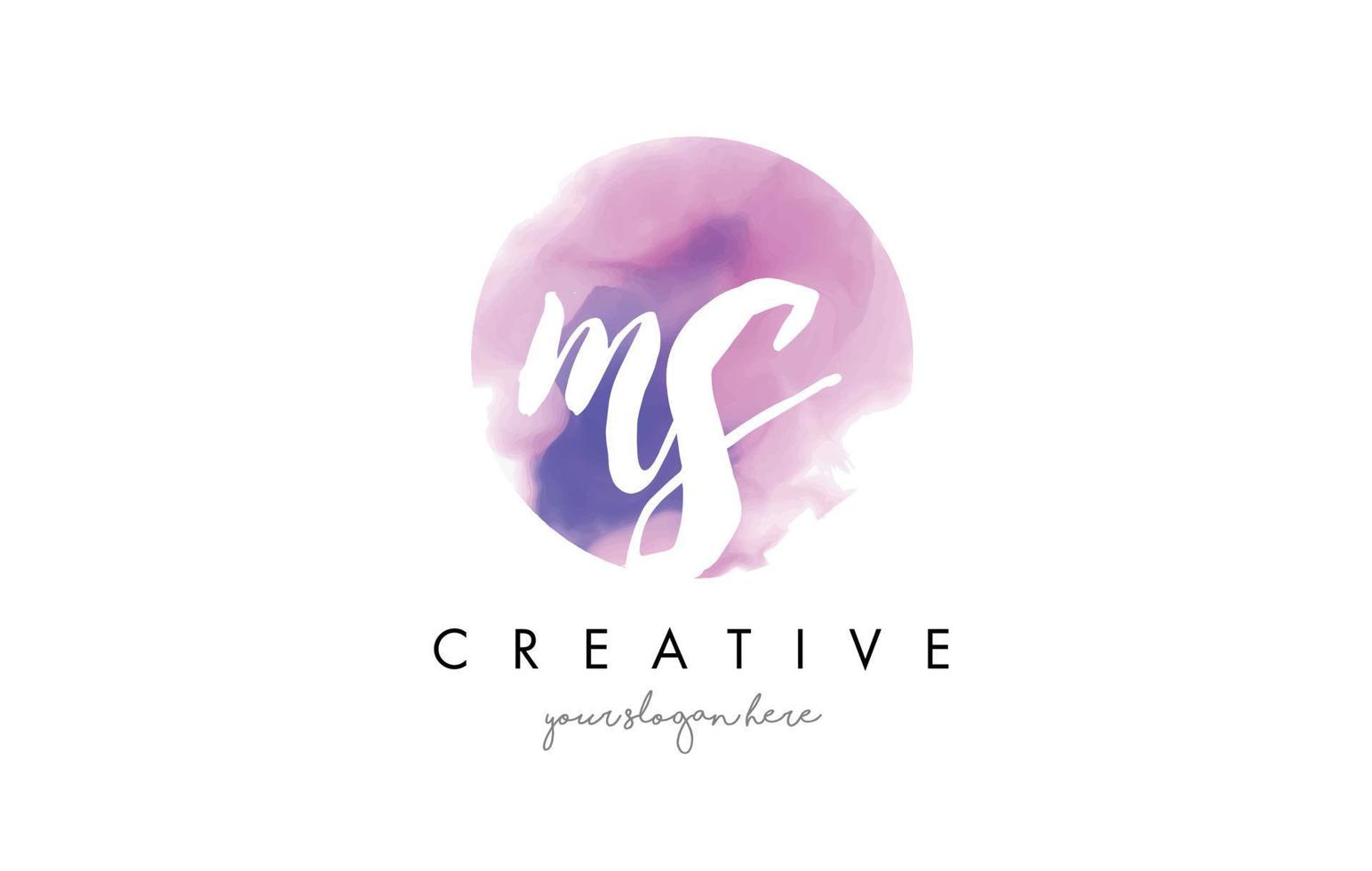 MS Watercolor Letter Logo Design with Purple Brush Stroke. vector