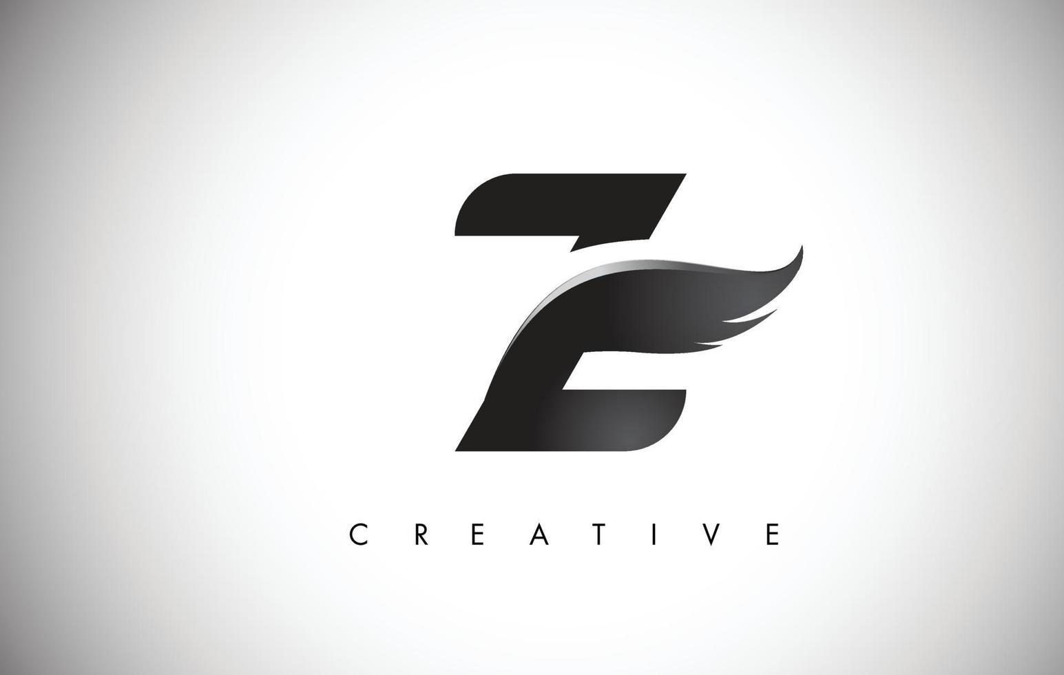 Z Letter Wings Logo Design with Black Bird Fly Wing Icon. vector