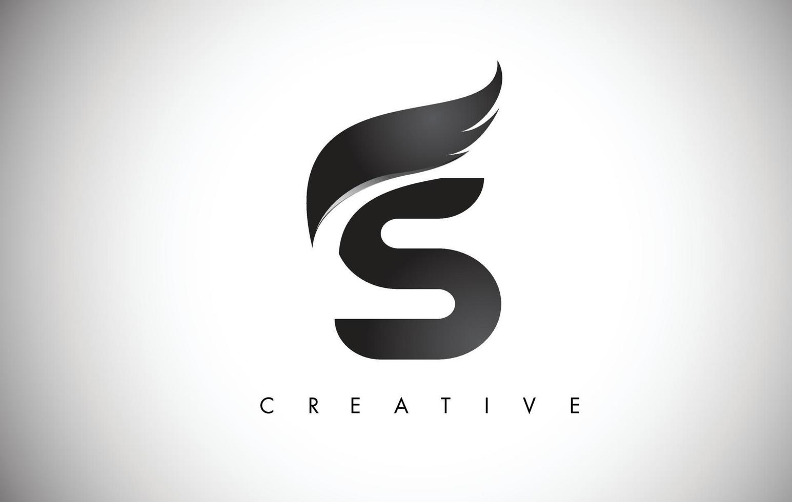 S Letter Wings Logo Design with Black Bird Fly Wing Icon. vector