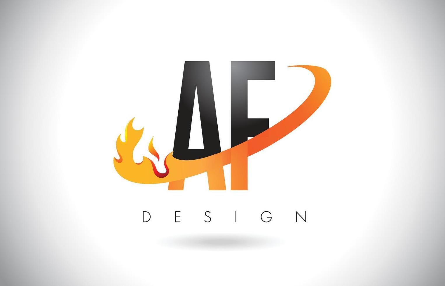 Logo de letra af af con diseño de llamas de fuego y swoosh naranja. vector
