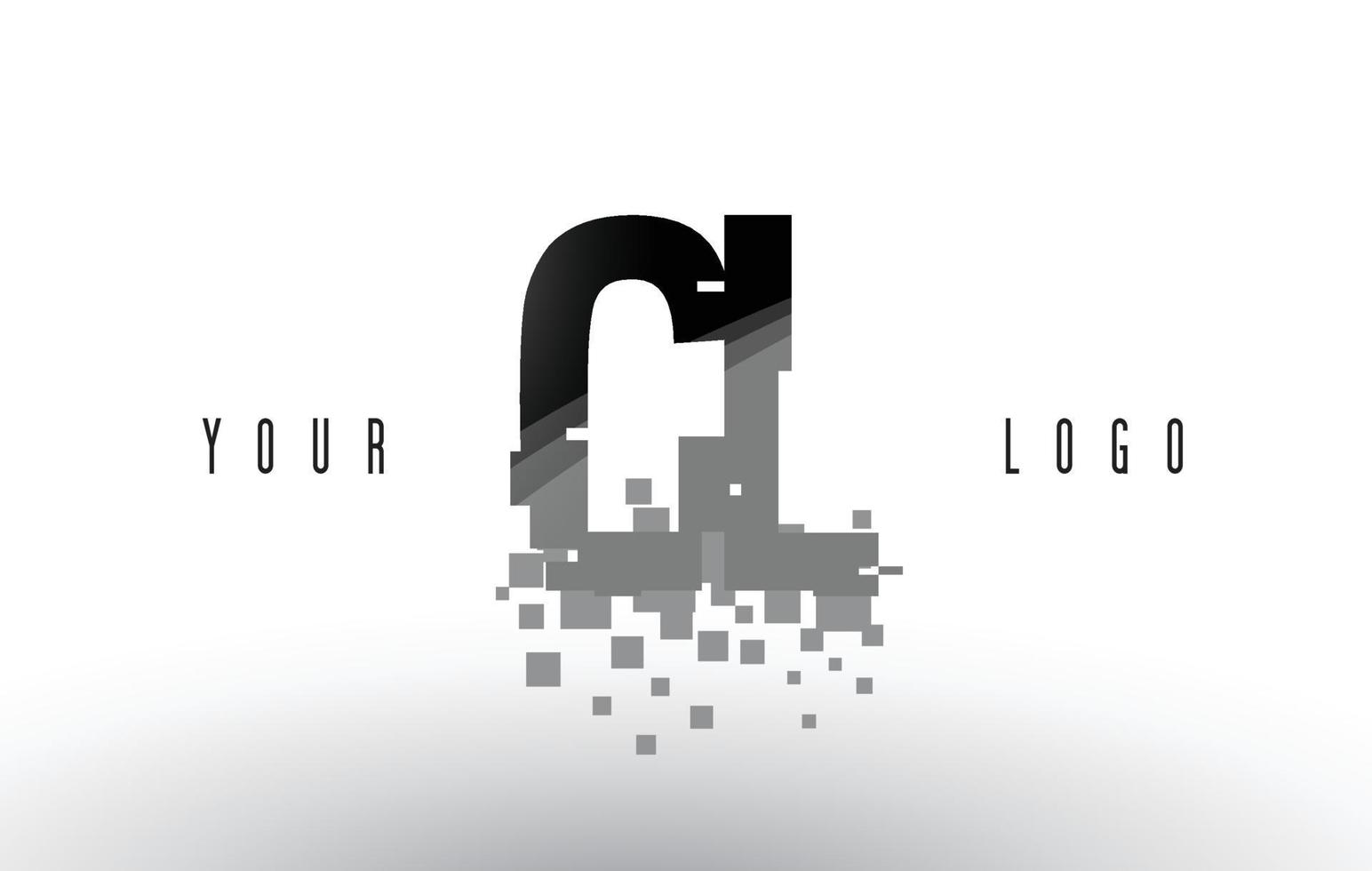 Logotipo de letra cl cl pixel con cuadrados negros rotos digitales vector