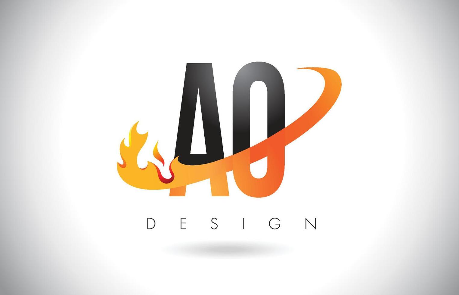 AO A O Letter Logo with Fire Flames Design and Orange Swoosh. vector
