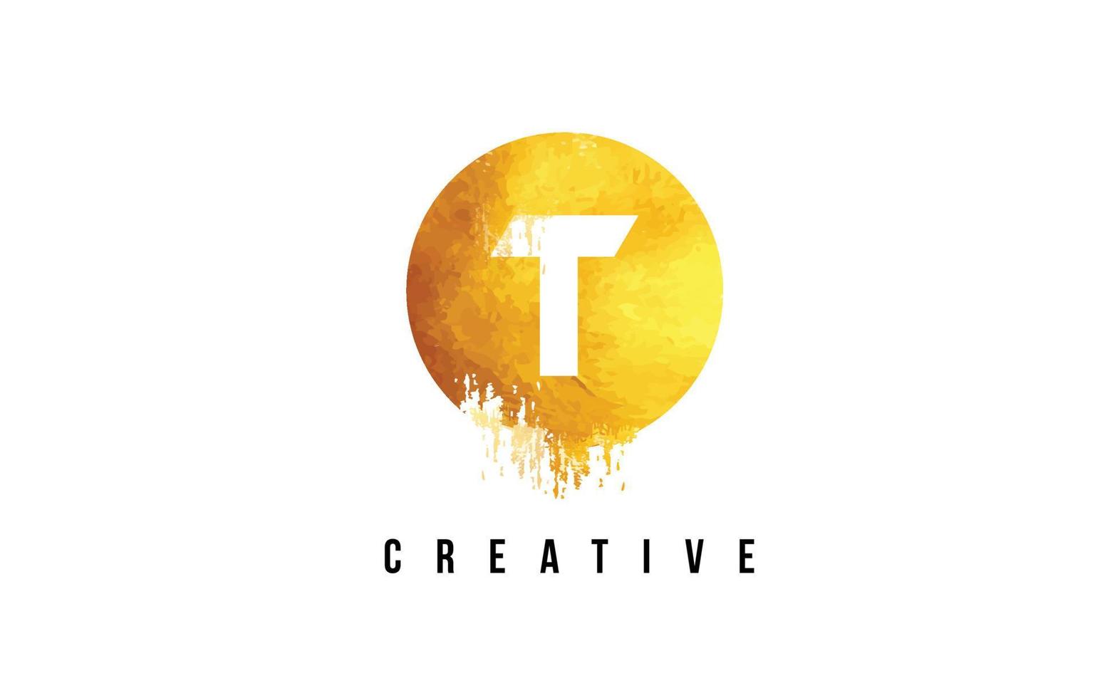 Diseño de logotipo de letra t oro con textura circular dorada redonda. vector