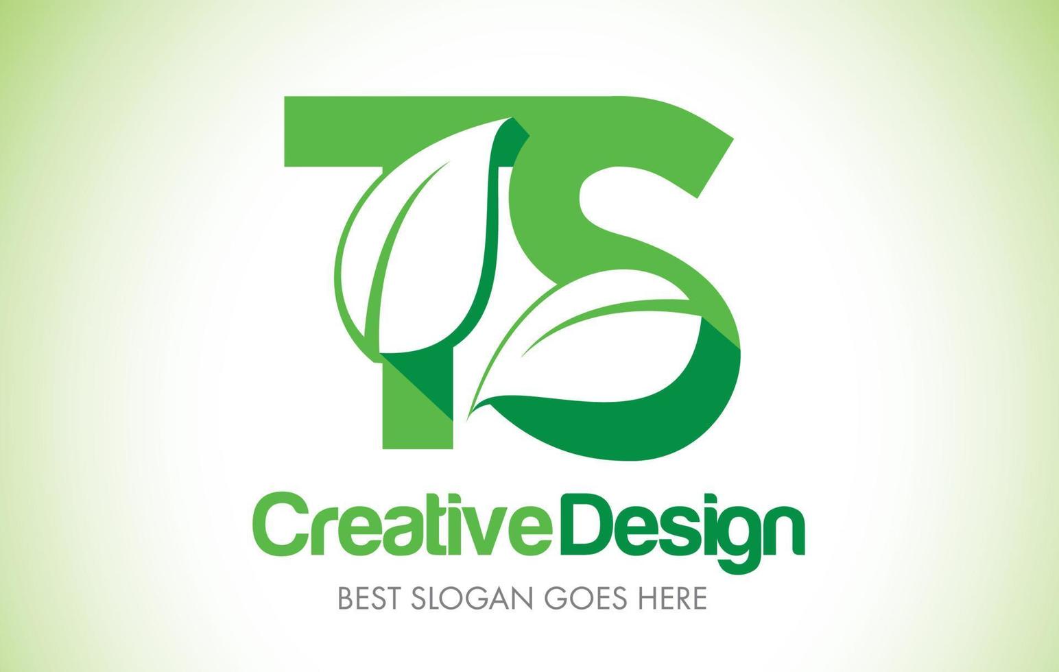 TS Green Leaf Letter Design Logo. Eco Bio Leaf Letter Icon Illustration Logo. vector