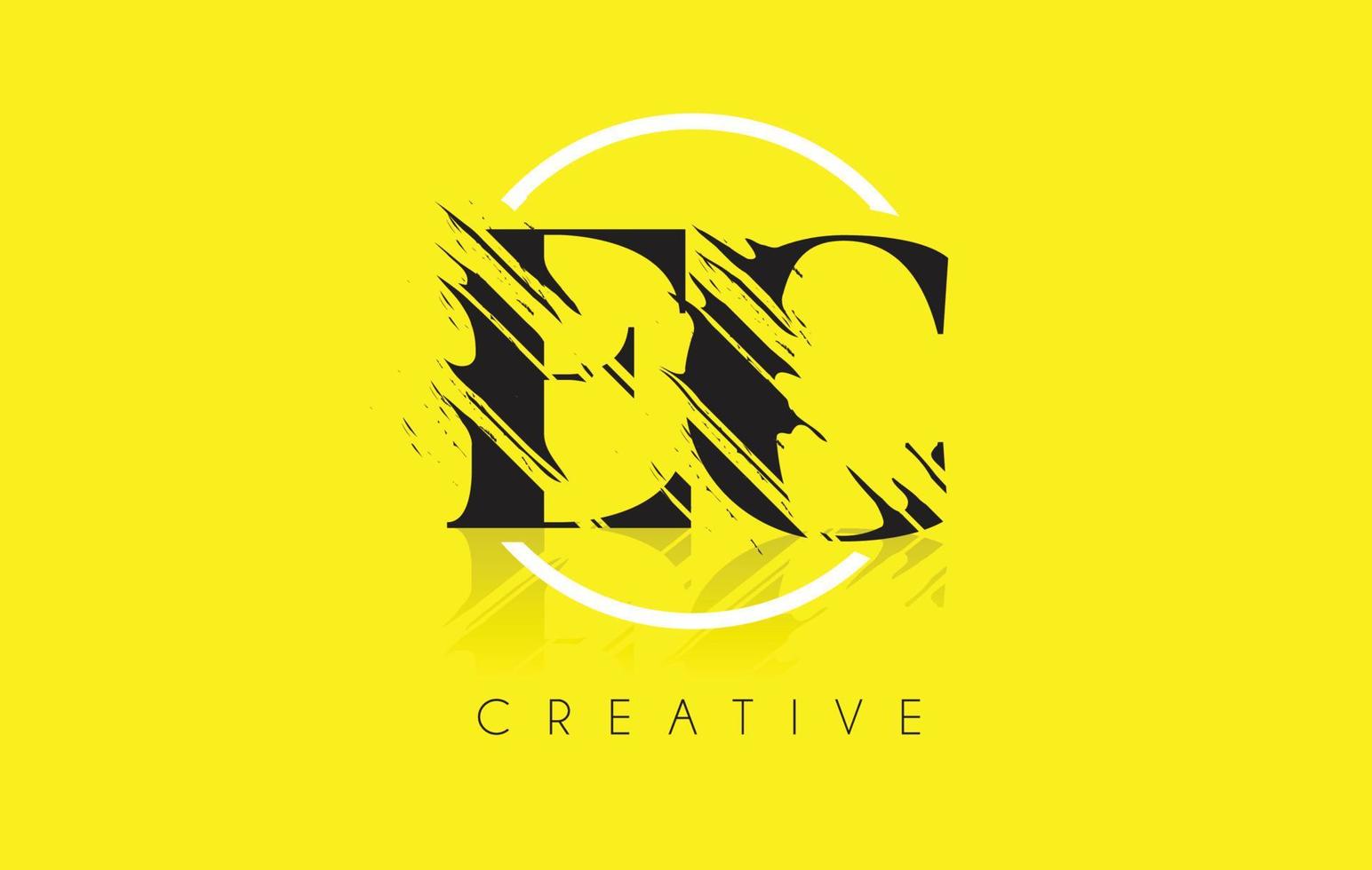 EC Letter Logo with Vintage Grundge Drawing Design. Destroyed Cutted Letter Icon Vector. vector