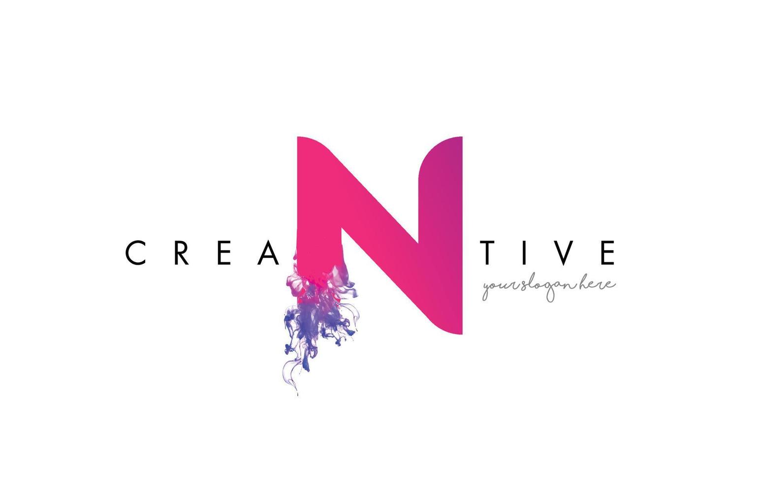 N Letter Logo Design with Ink Cloud Flowing Texture. vector