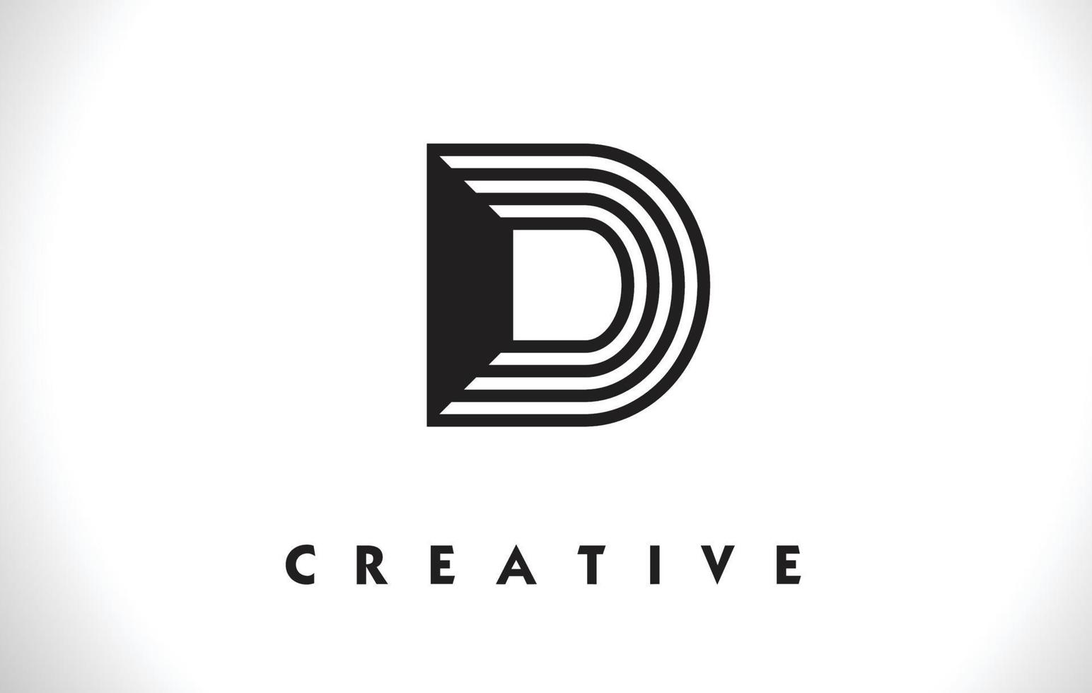 Letra del logotipo d con diseño de líneas negras. Ilustración de vector de letra de línea