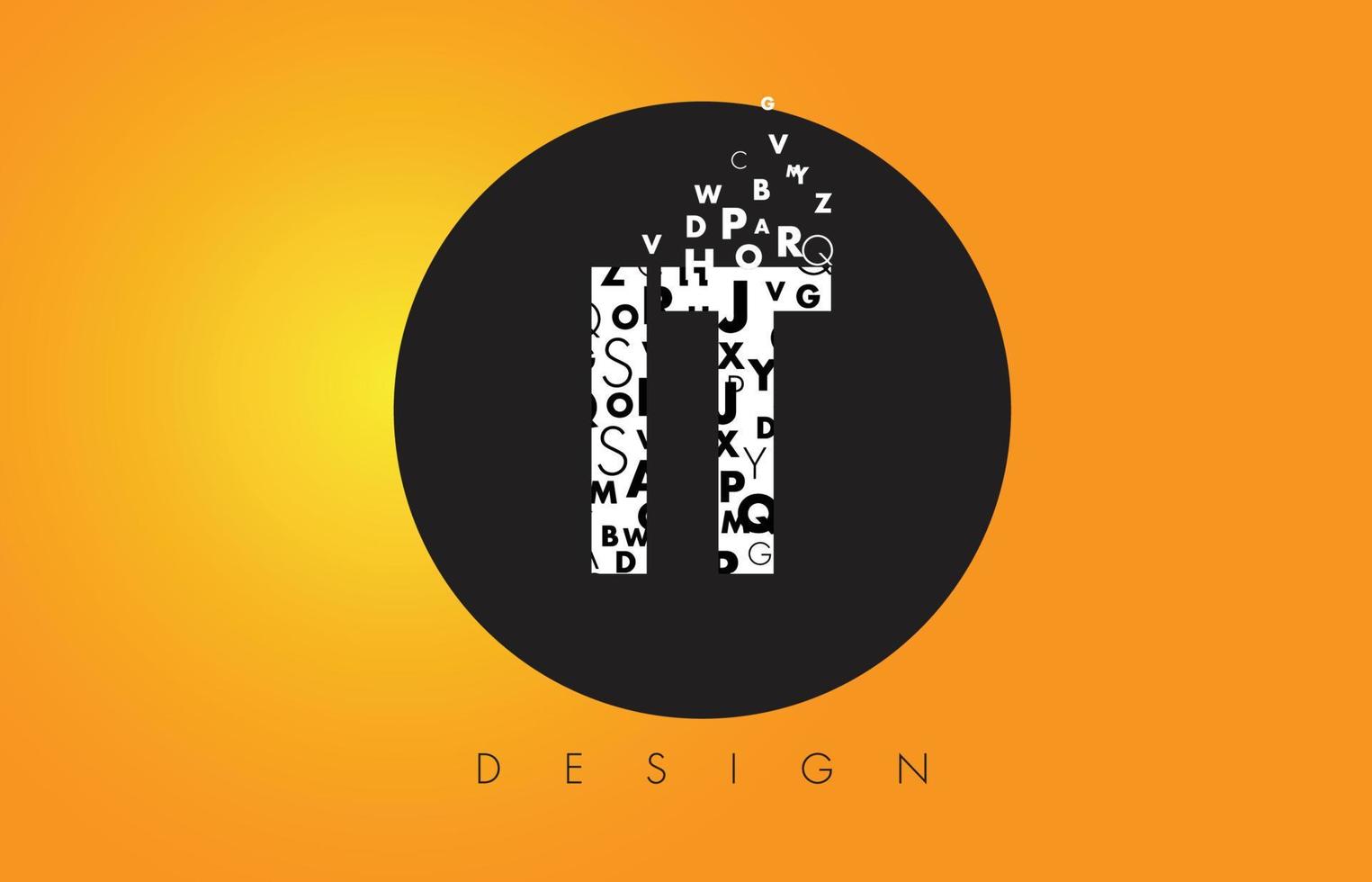 IT I T Logo Made of Small Letters with Black Circle and Yellow Background. vector