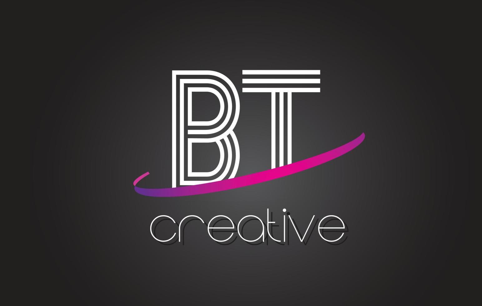 Logotipo de letra bt bt con diseño de líneas y swoosh morado. vector