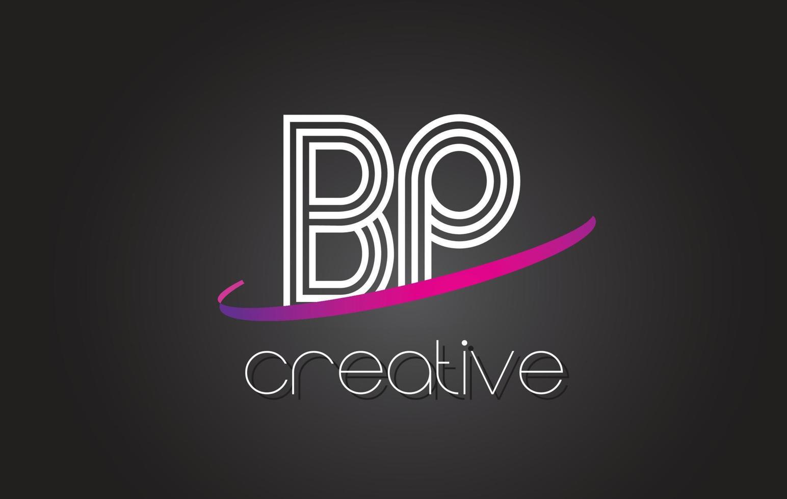 BP B P Letter Logo with Lines Design And Purple Swoosh. vector