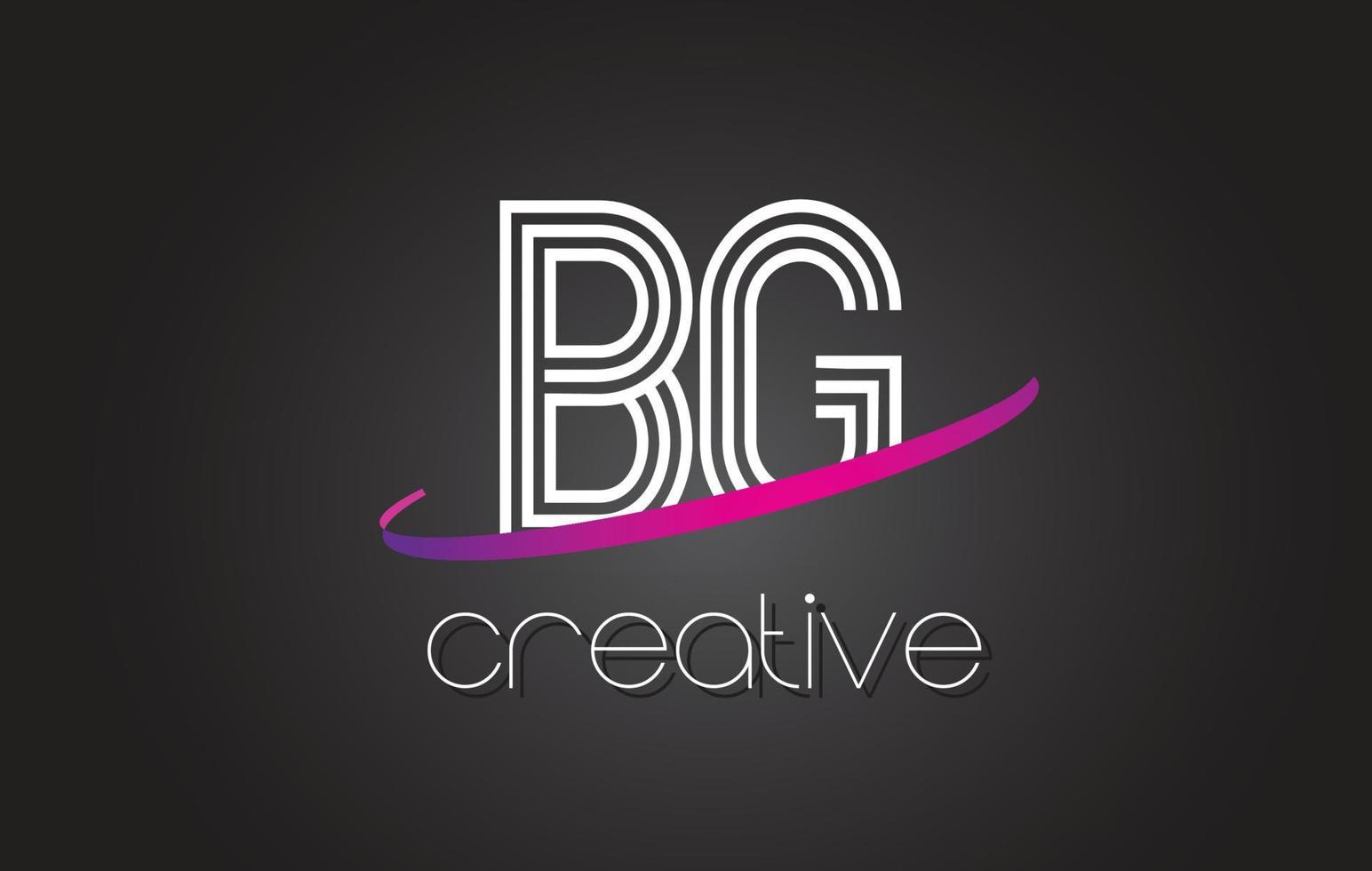 BG B G Letter Logo with Lines Design And Purple Swoosh. vector