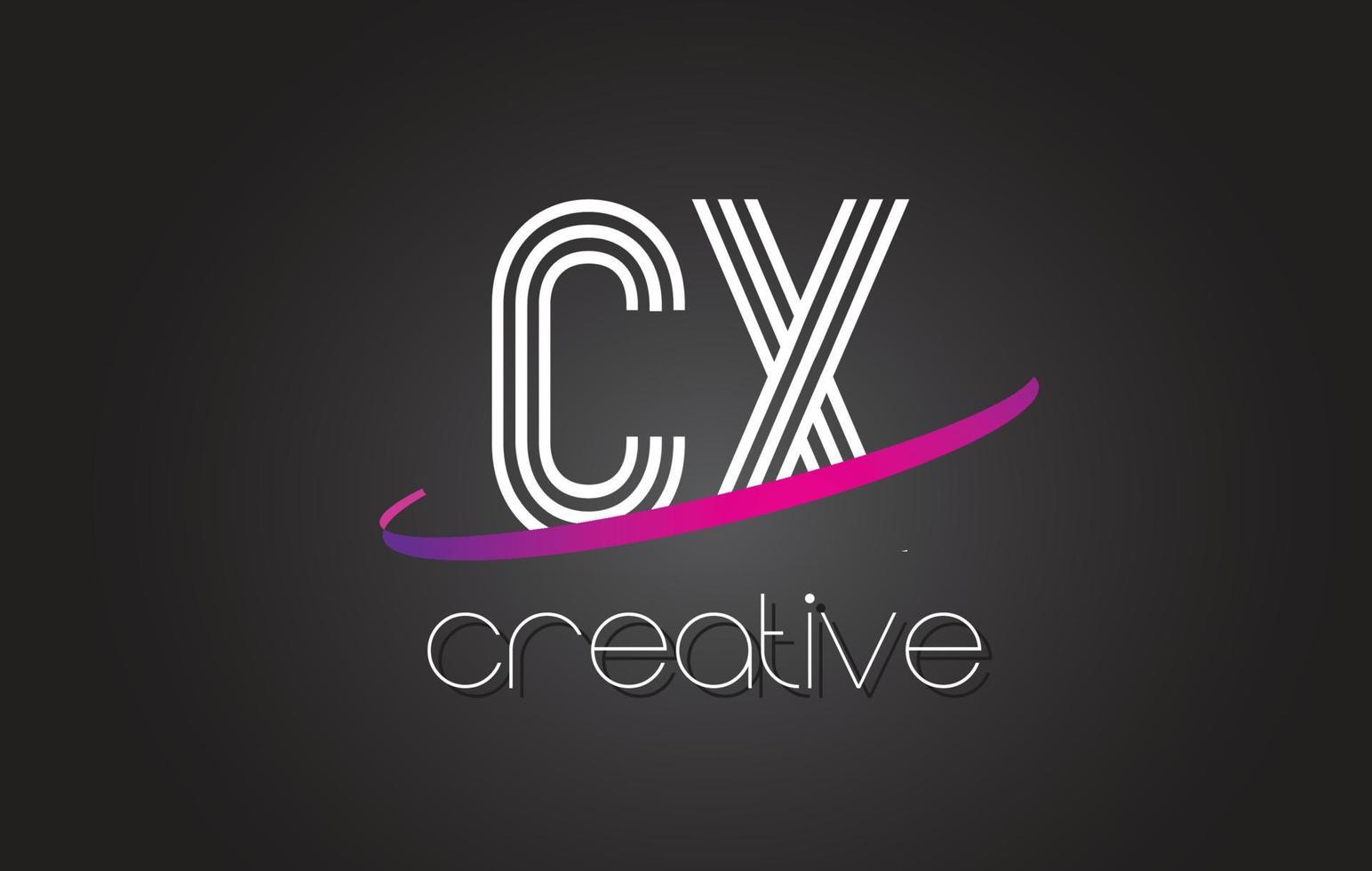 Logotipo de letra cx cx con diseño de líneas y swoosh morado. vector
