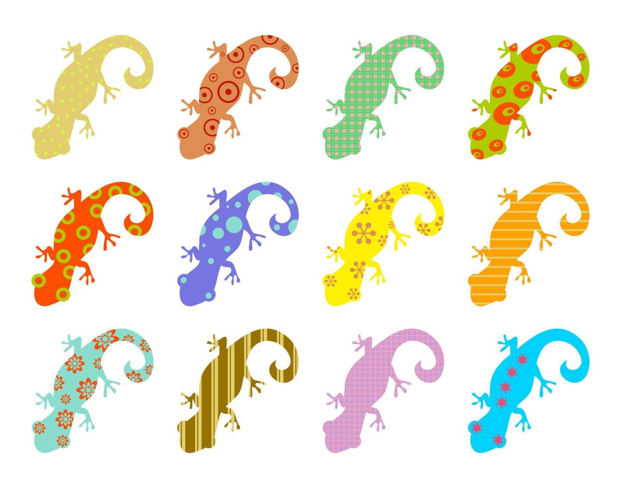 Collection of Patterned Silhouette Lizard Reptiles vector