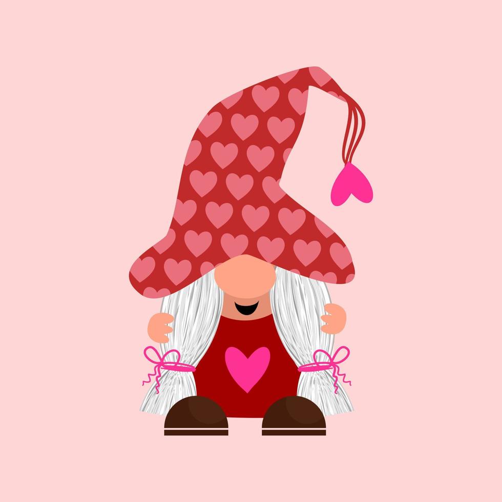 San Valentín amor corazones gnomo de jardín femenino vector