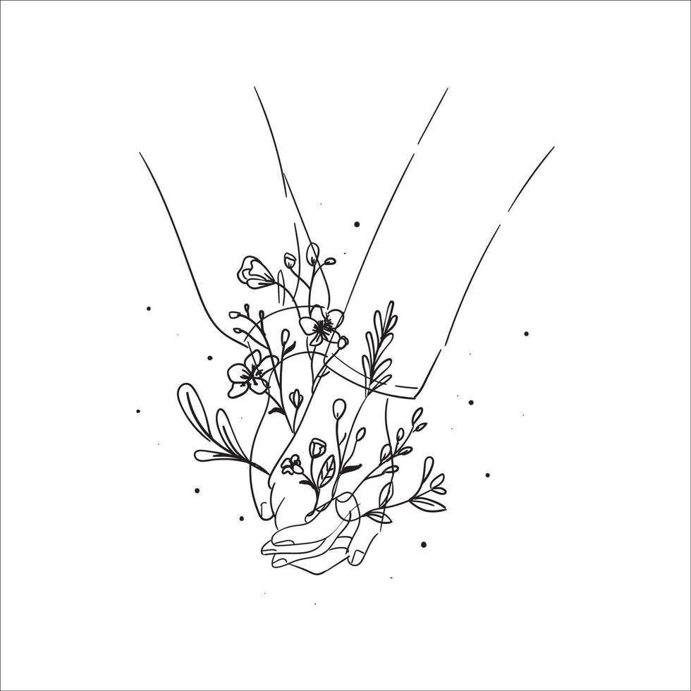 flor en blanco y negro con tema de dos manos vector