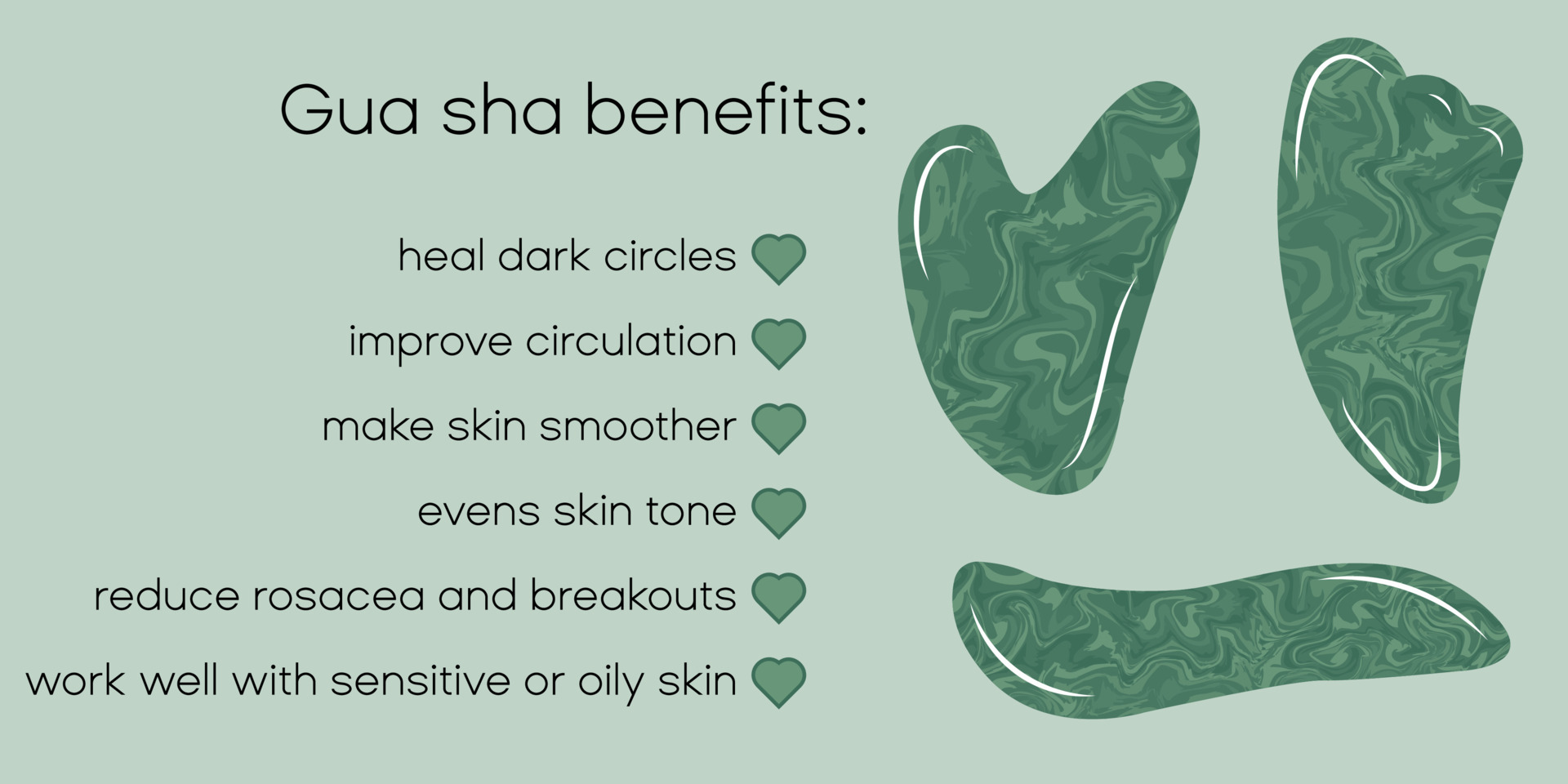 Green jade guasha benefits infographic banner for young woman using