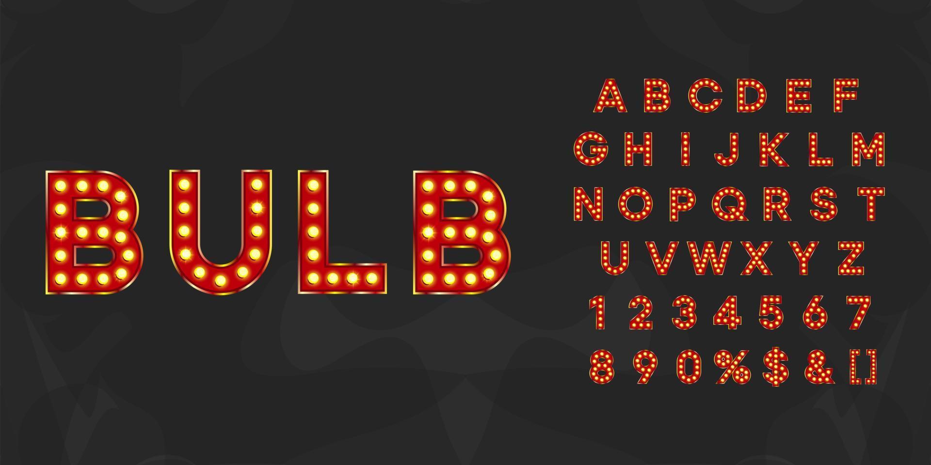 Red illuminated bulb text. Vintage typography for theater or showtime movie design. vector