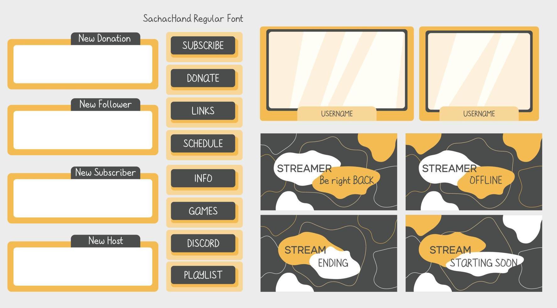 Yellow Gray twitch stream overlay with screen, panel, button elements. UI background for online cybersport player background and button vector