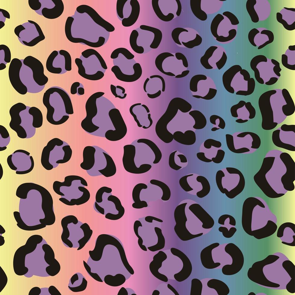 Pastel seamless rainbow leopard pattern. Vector cheetah print background. Hippie colorful paper