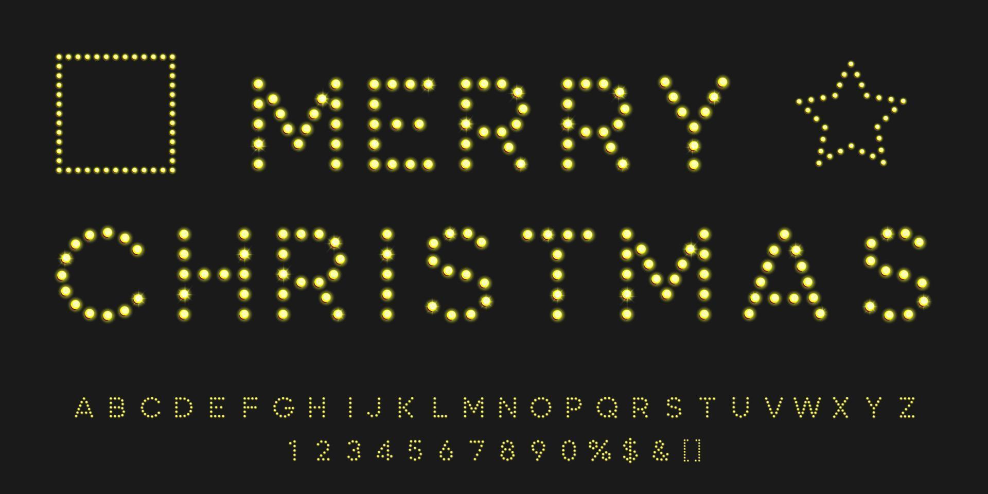 Gold Merry Christmas font with frames. Vintage symbols with numbers. vector