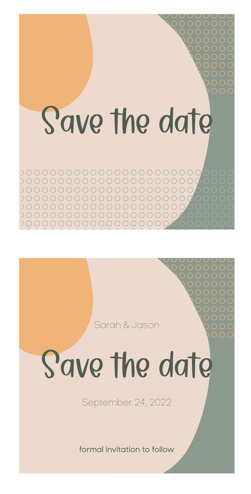 Save the date abstract modern template with yellow and green colors. Front and back boho layout vector design for print