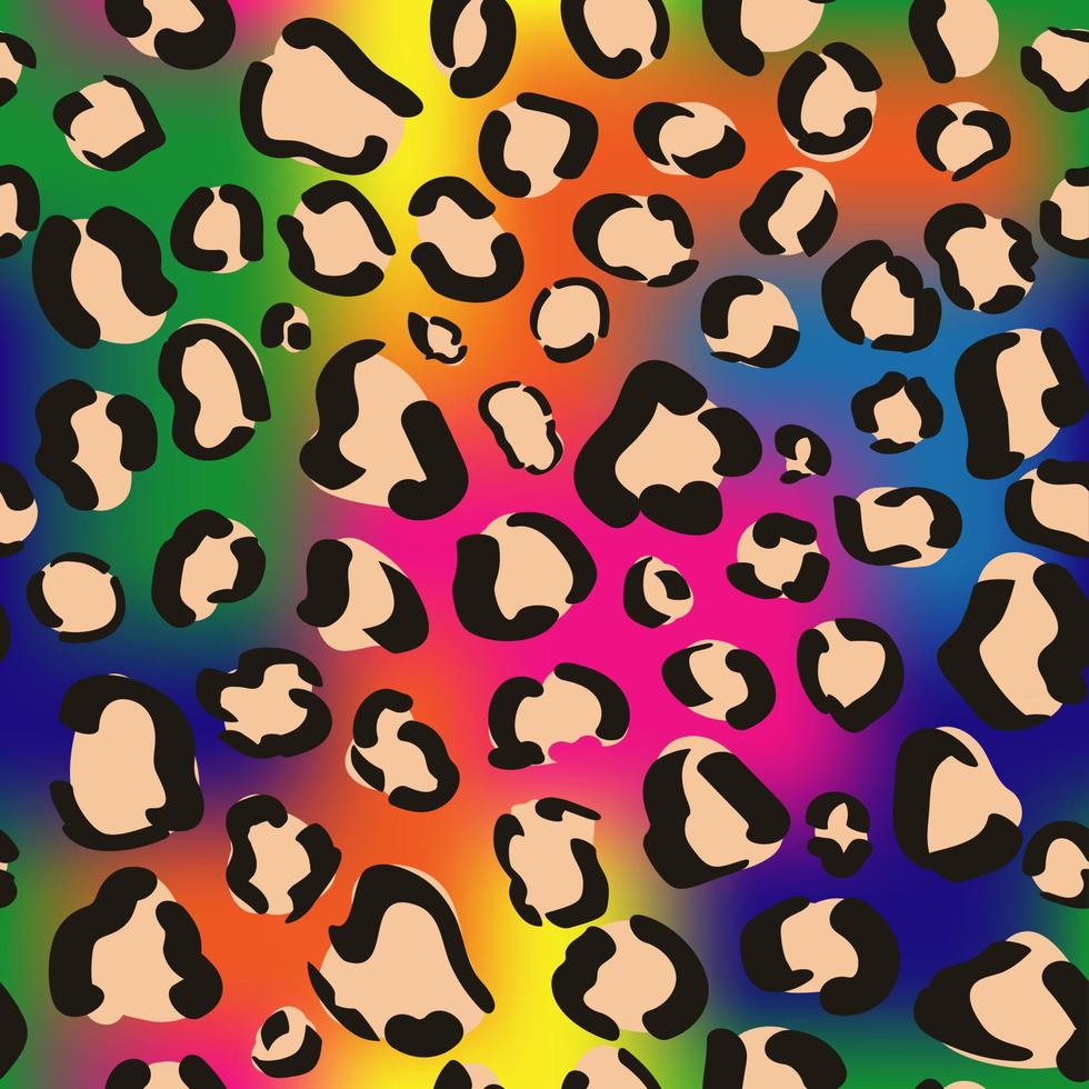 Rainbow seamless neon leopard print. Psychedelic tropical wallpaper design. Pride lgbt gradient background vector