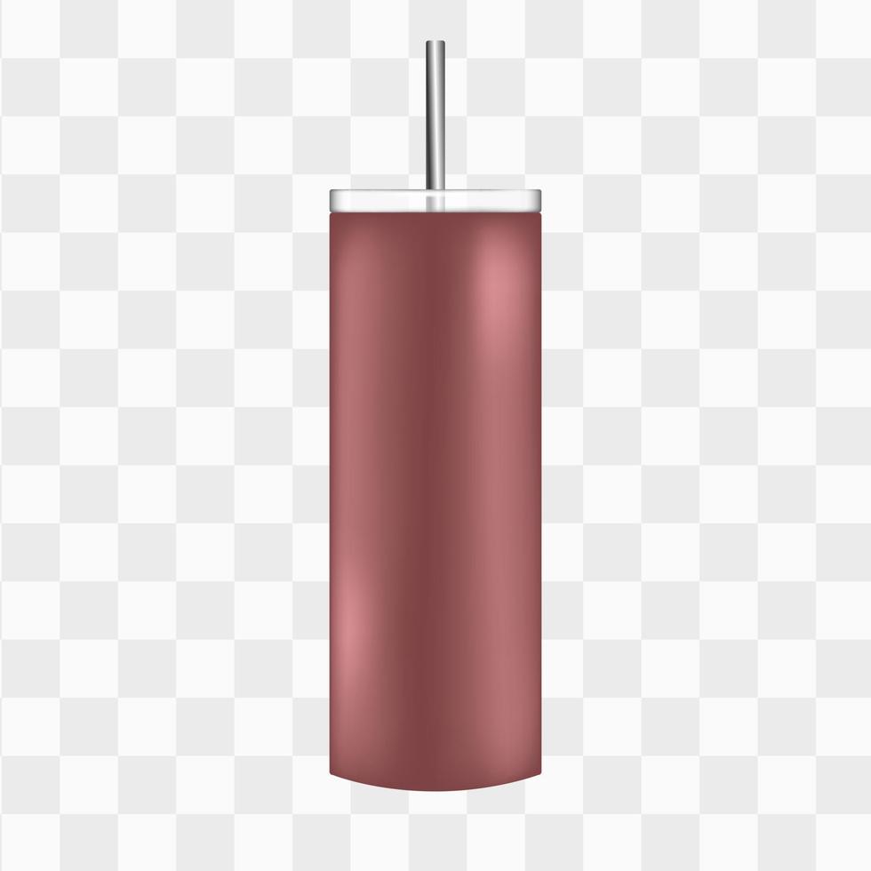 Rose gold tumbler isolated for sublimation mockup template. 3d vector object isolated. Takeaway coffee cup with straw