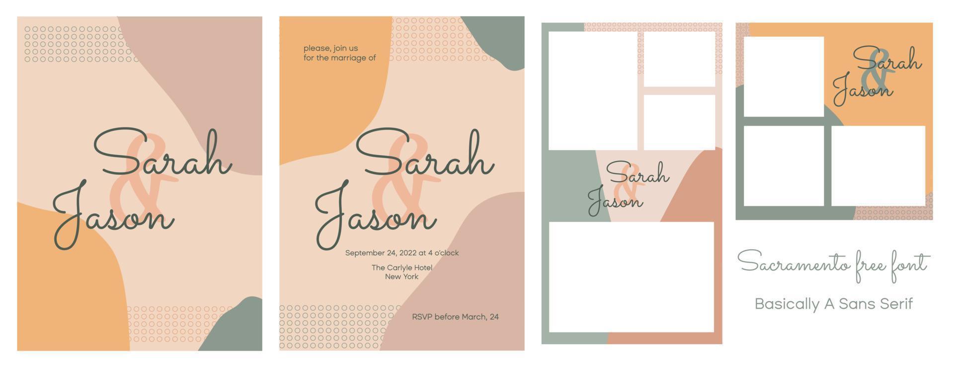 Wedding invitation and social media post with story template. Boho abstract modern template for engagement and marriage announcement vector