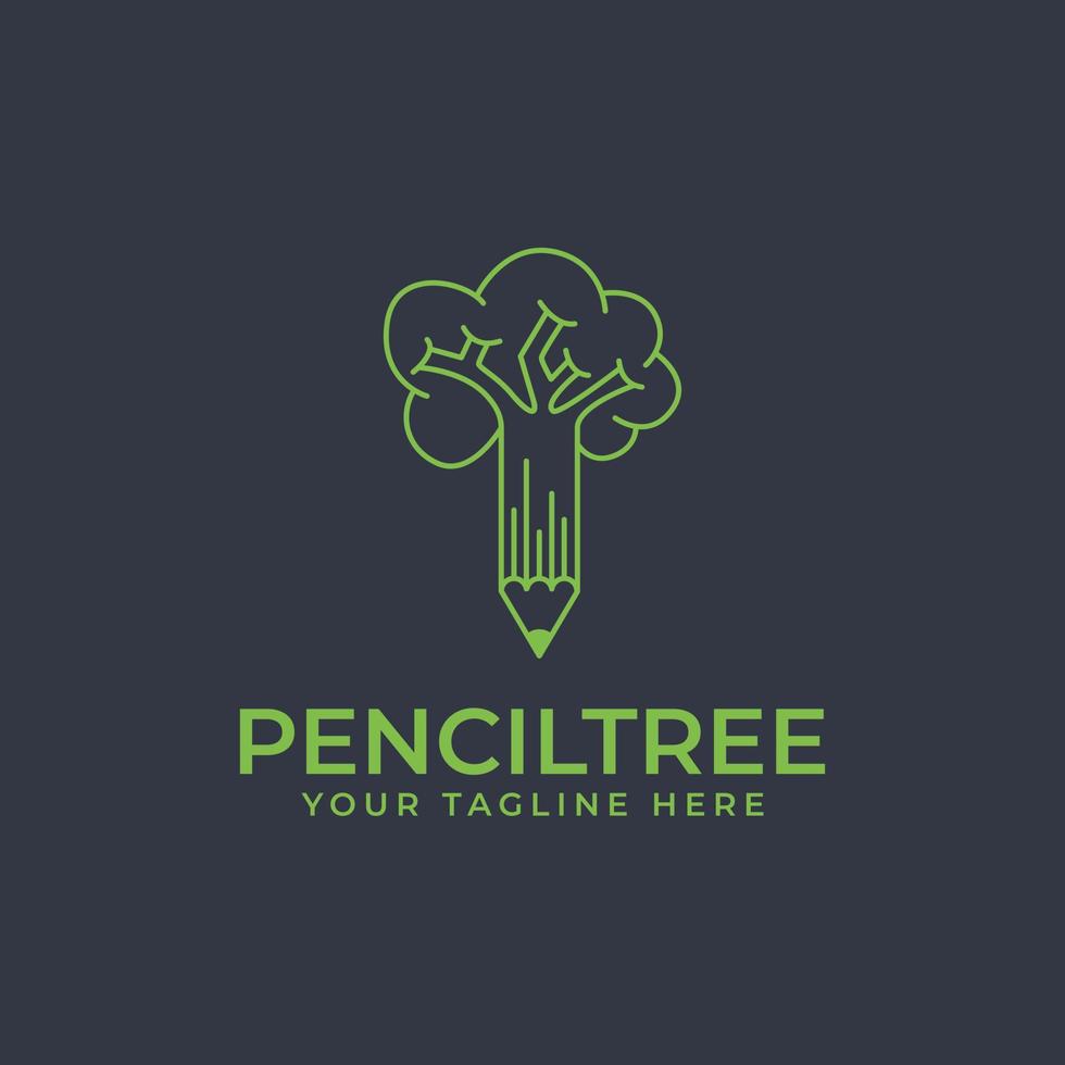 Diseño de logotipo de lápiz con símbolo de icono de árbol vector