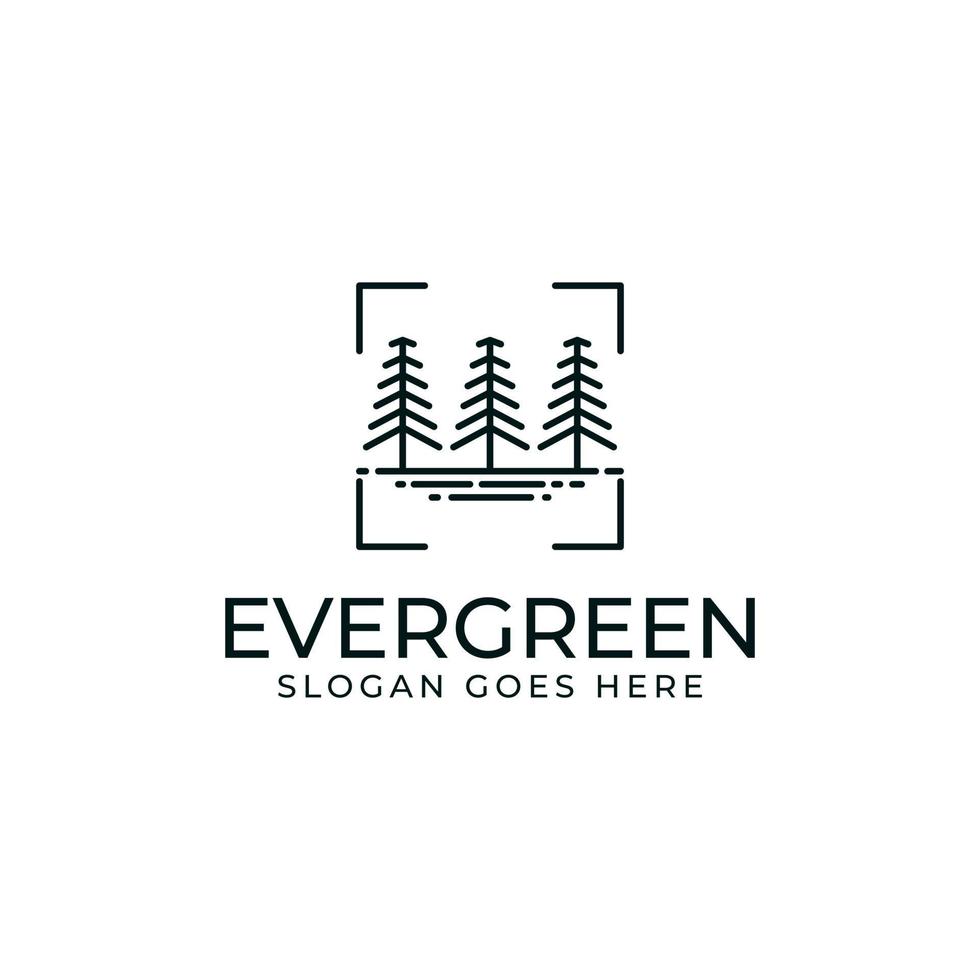 Evergreen Pine or Spruce Tree Logo Design With Minimalist Line Art Style vector