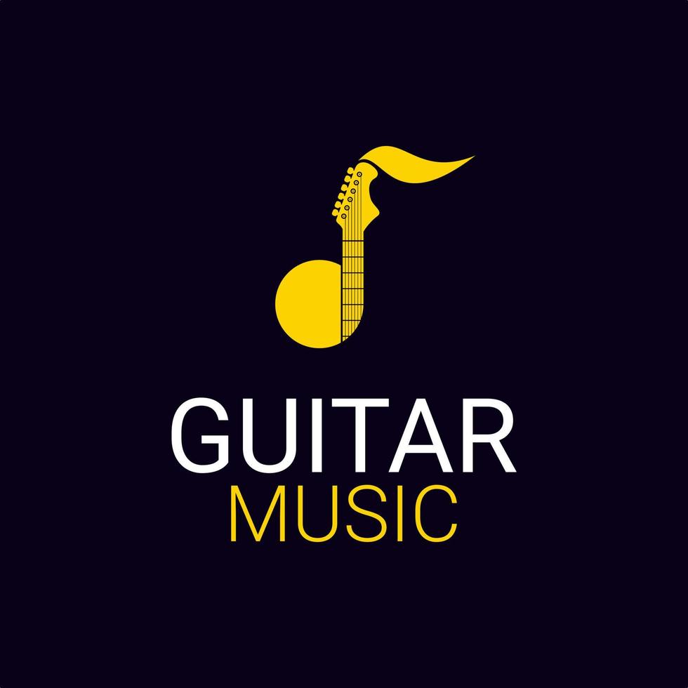 Logotipo de música de guitarra, ilustración de diseño de vector de guitarra con combinación de icono de melodía musical