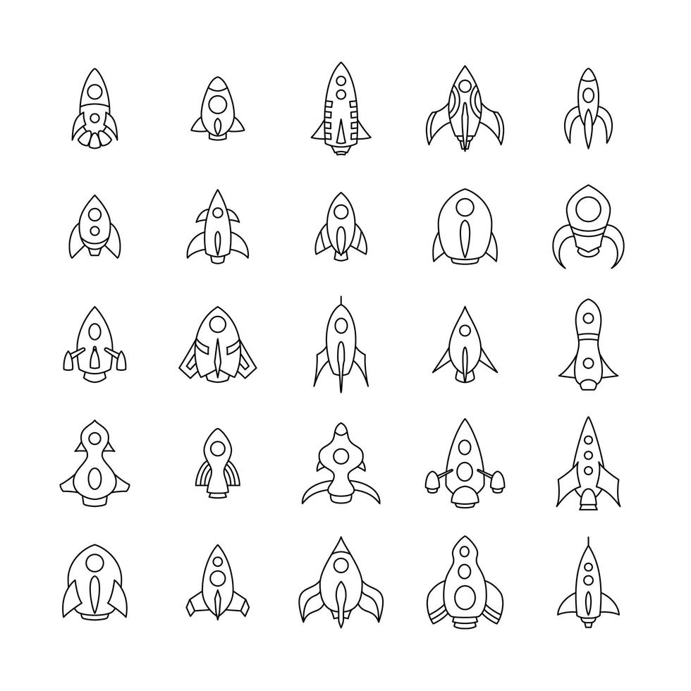 Outlined rockets collection. Perfect for games and illustrations. vector