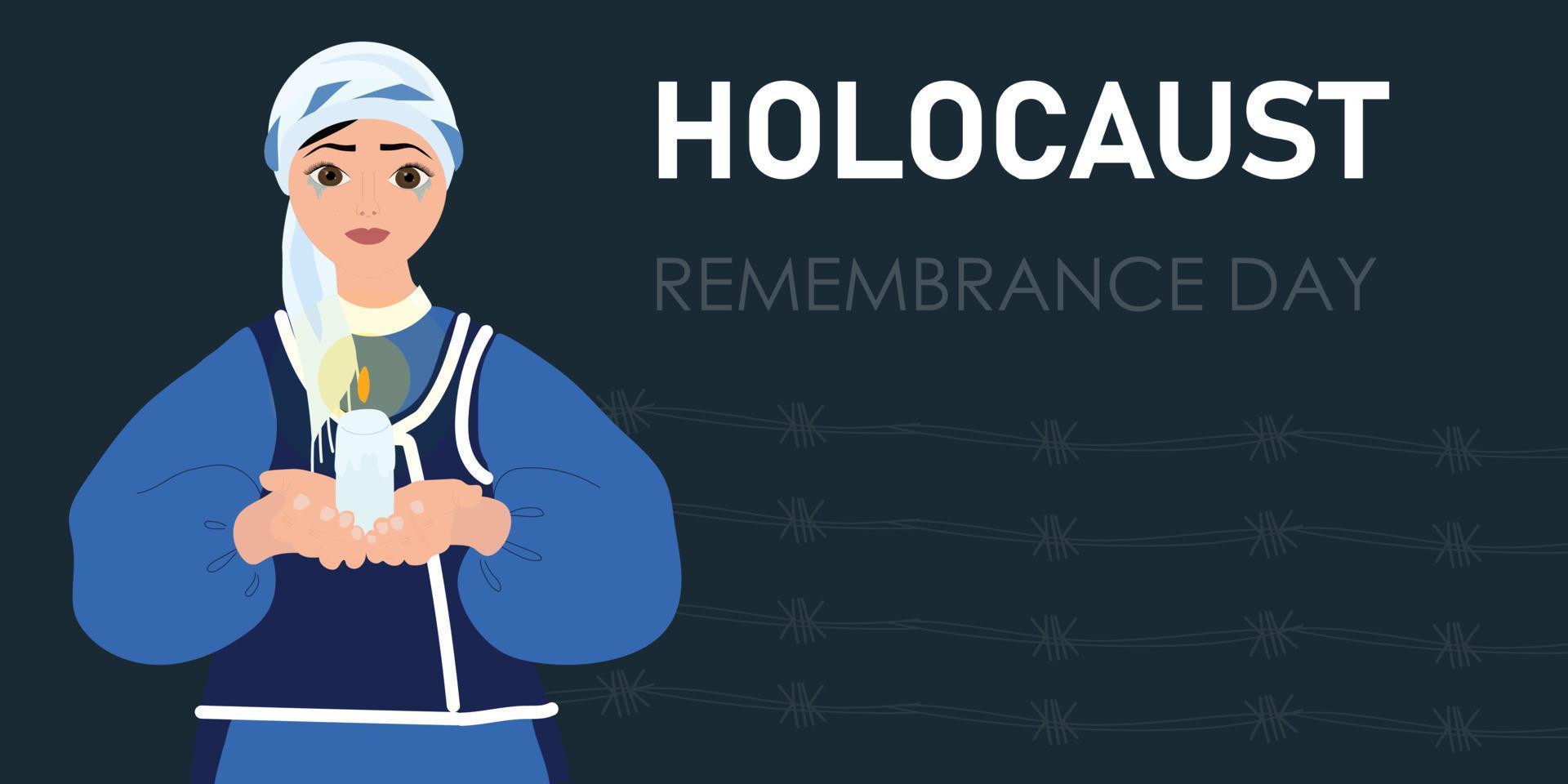 pancarta del día del recuerdo del holocausto con mujer vector