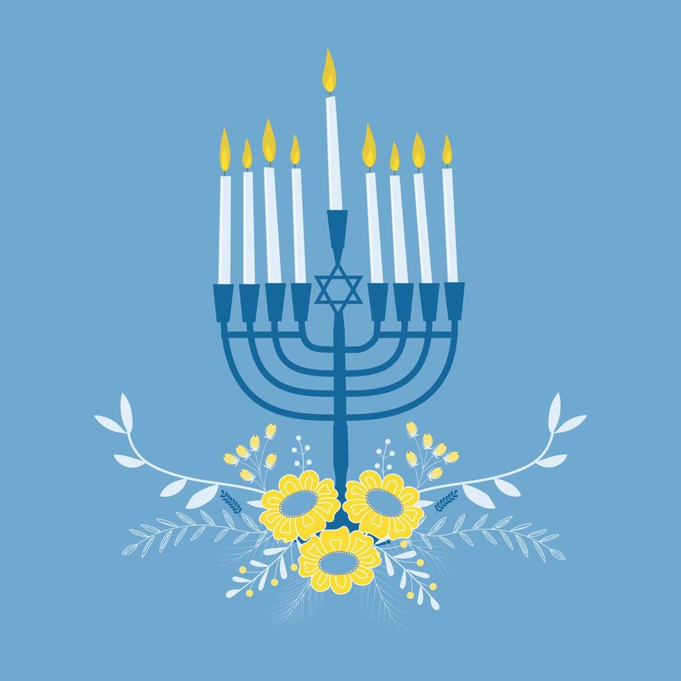 menorah with flowers vector