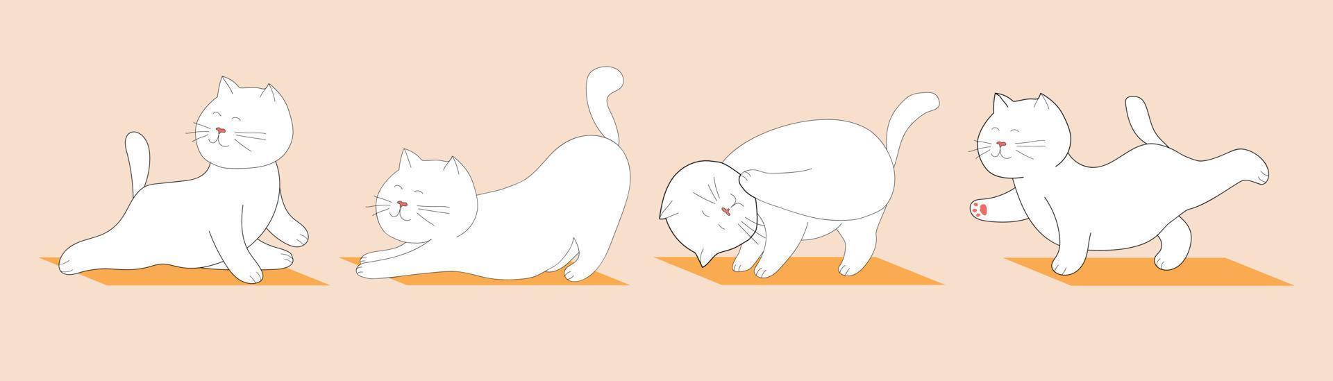 conjunto de un gato haciendo yoga. vector