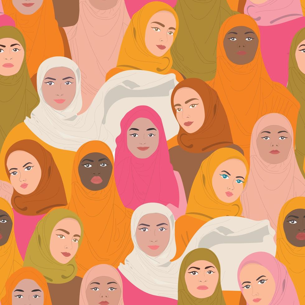 Seamless pattern with muslim women vector