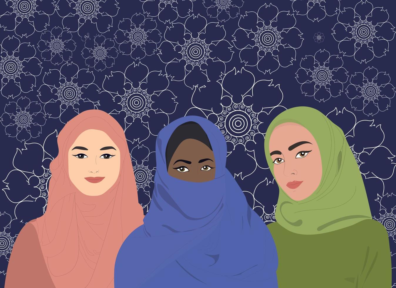 Greeting card with muslim women vector