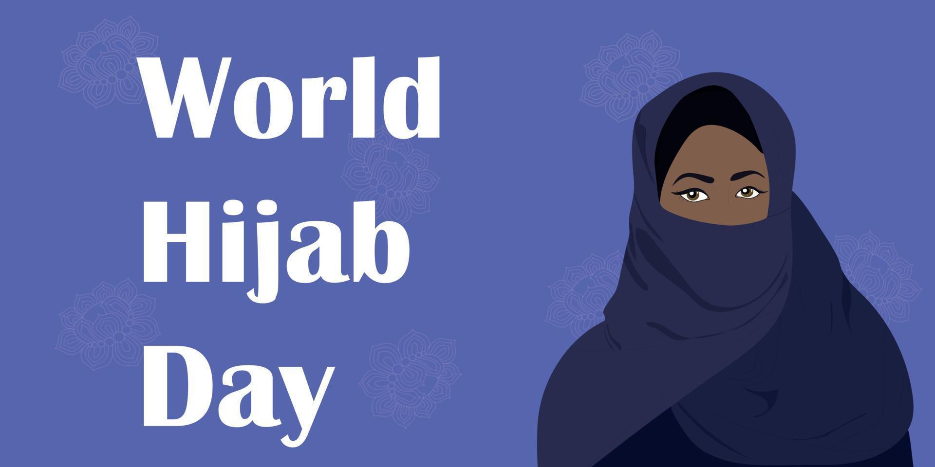 banner del día mundial del hijab. mujer musulmana en hijab. vector