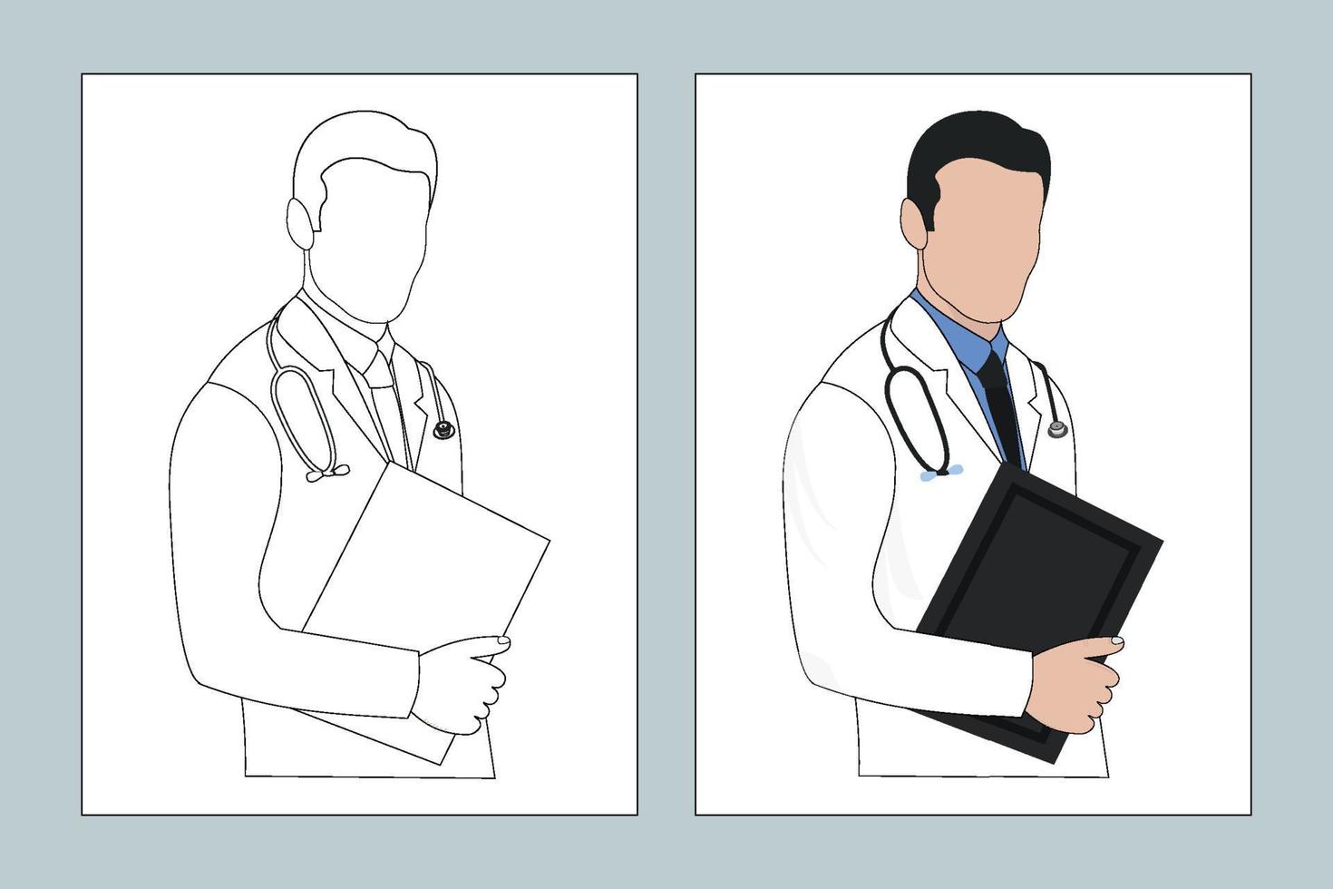 Male doctor line art illustration. Medical doctor coloring page vector. Male doctor flat design. Male nurse line art. Doctor coloring page line art. Stethoscope vector. Coloring page SVG cut file. vector