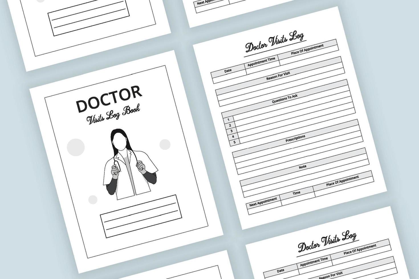 Doctor visiting logbook KDP interior. Female doctor holding stethoscope vector. KDP interior medical logbook. Medical notebook. Medical Visit Log Book. Health Care Log Book and medical Tracker. vector