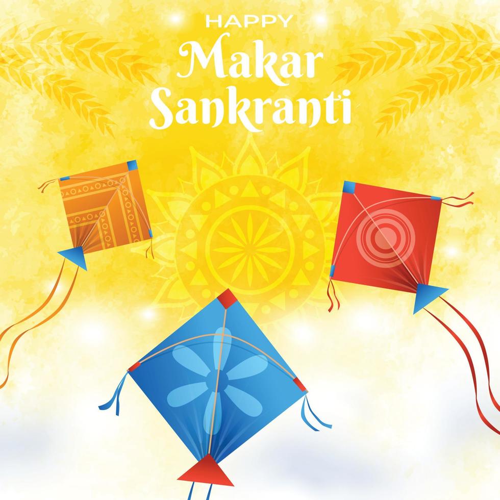 diseño de tarjeta del festival indio makar sankranti con cometas vector