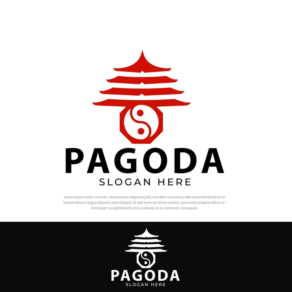 logotipo de diseño de icono de pagoda multinivel, yin, símbolo de yang, ilustración de pagoda, china vector