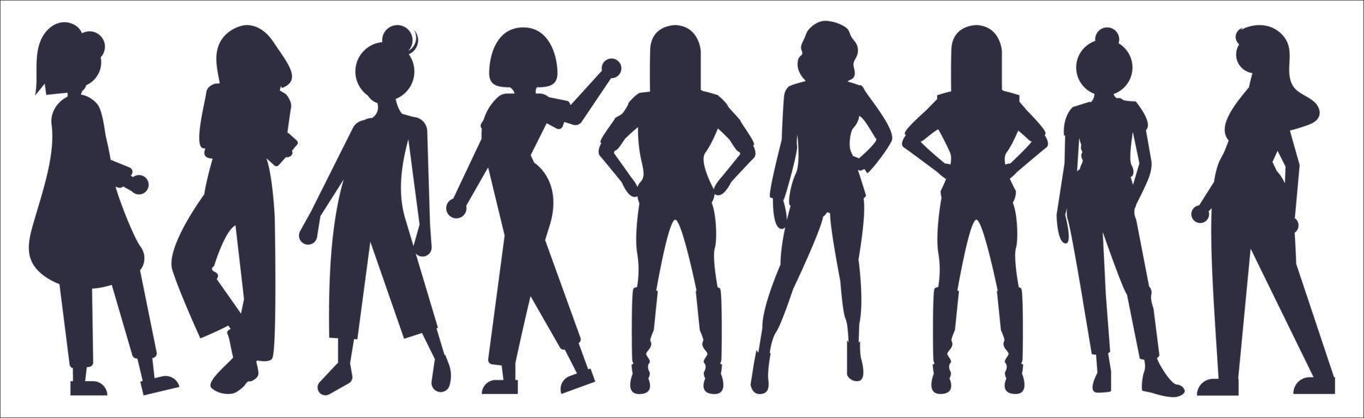 Female anonymous person silhouettes Vector. People silhouettes Portraits illustration women. Adult people group outline symbols isolated vector illustration set