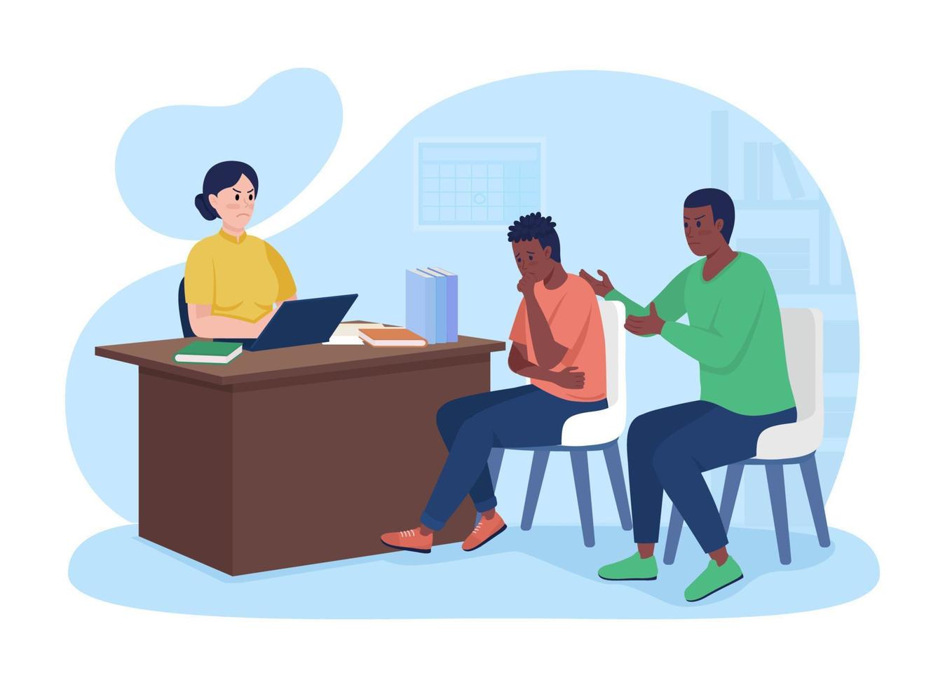 Visit to principal office in school 2D vector isolated illustration