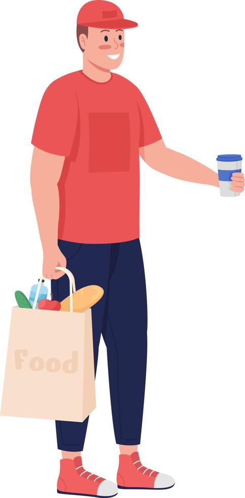 Man delivering food semi flat color vector character