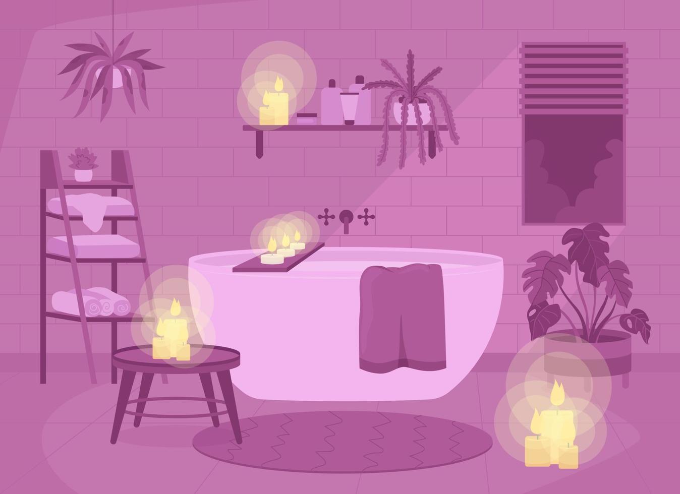 Ilustración de vector de color plano de ambiente de baño romántico